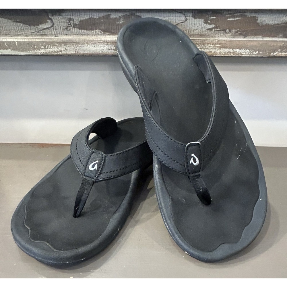 OluKai Ohana Black Flip‎ Flops Comfort Thong Beach Sandals Women's 10